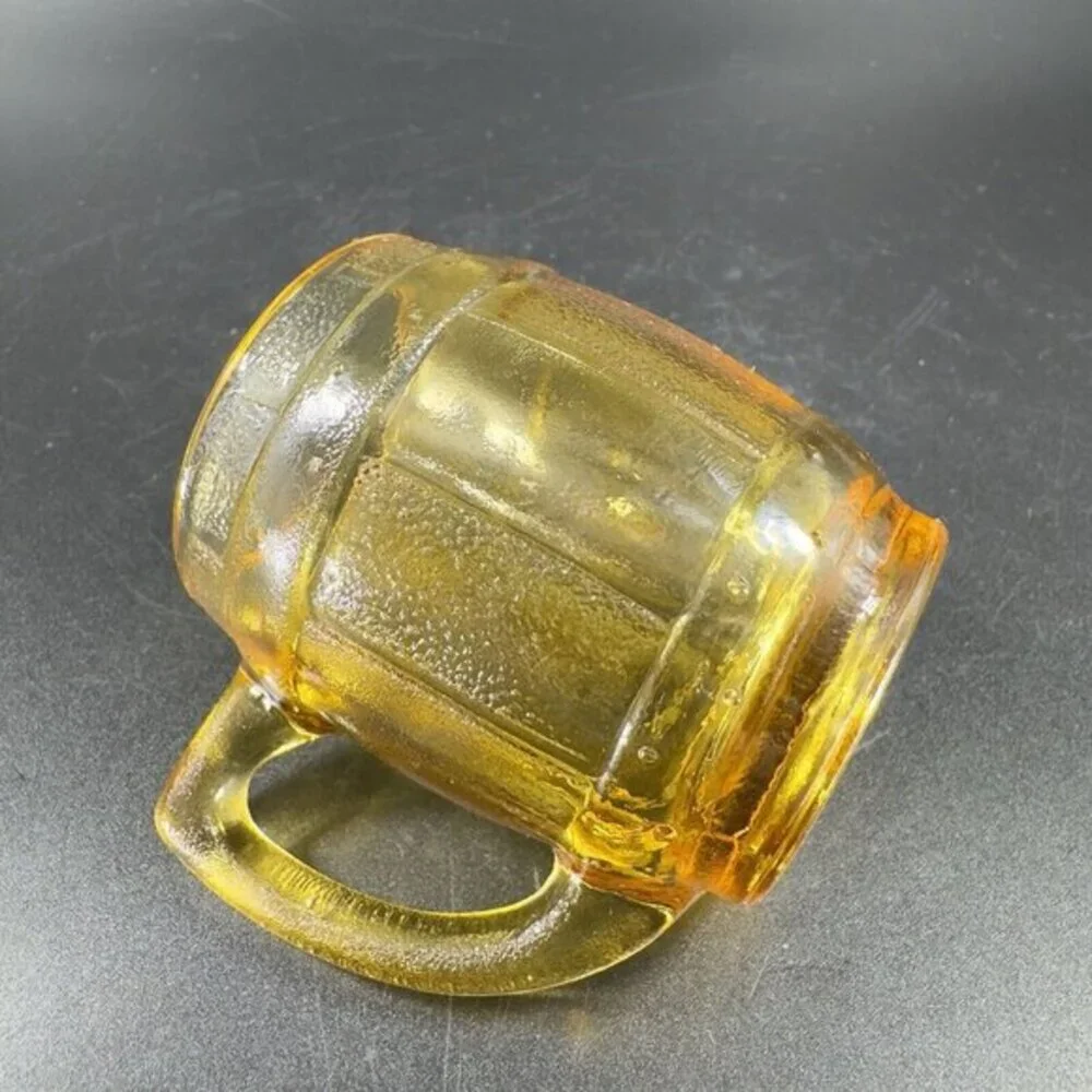Vintage Amber Glass Barrel Shot Glass Single‎ Toothpick Holder Glassware Decor